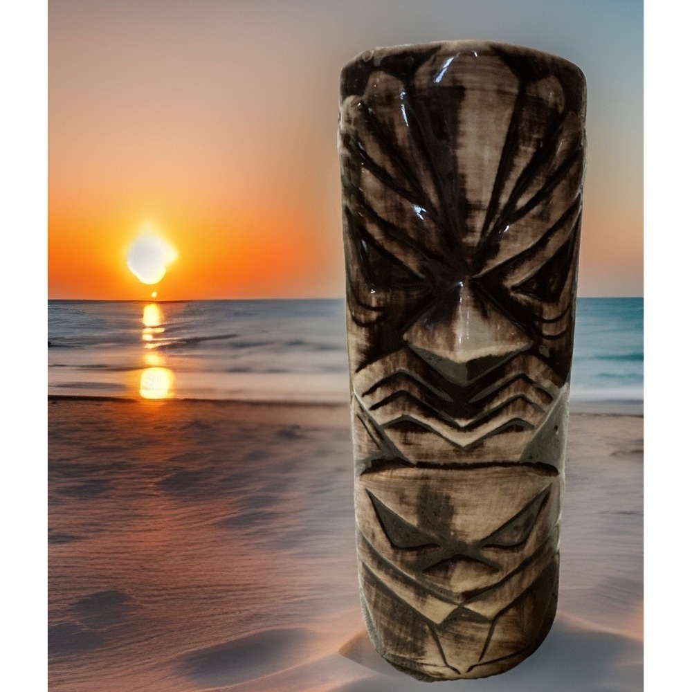 Vintage YH Tiki 16 Ounce Ceramic Tiki Tumbler Brown Mint
